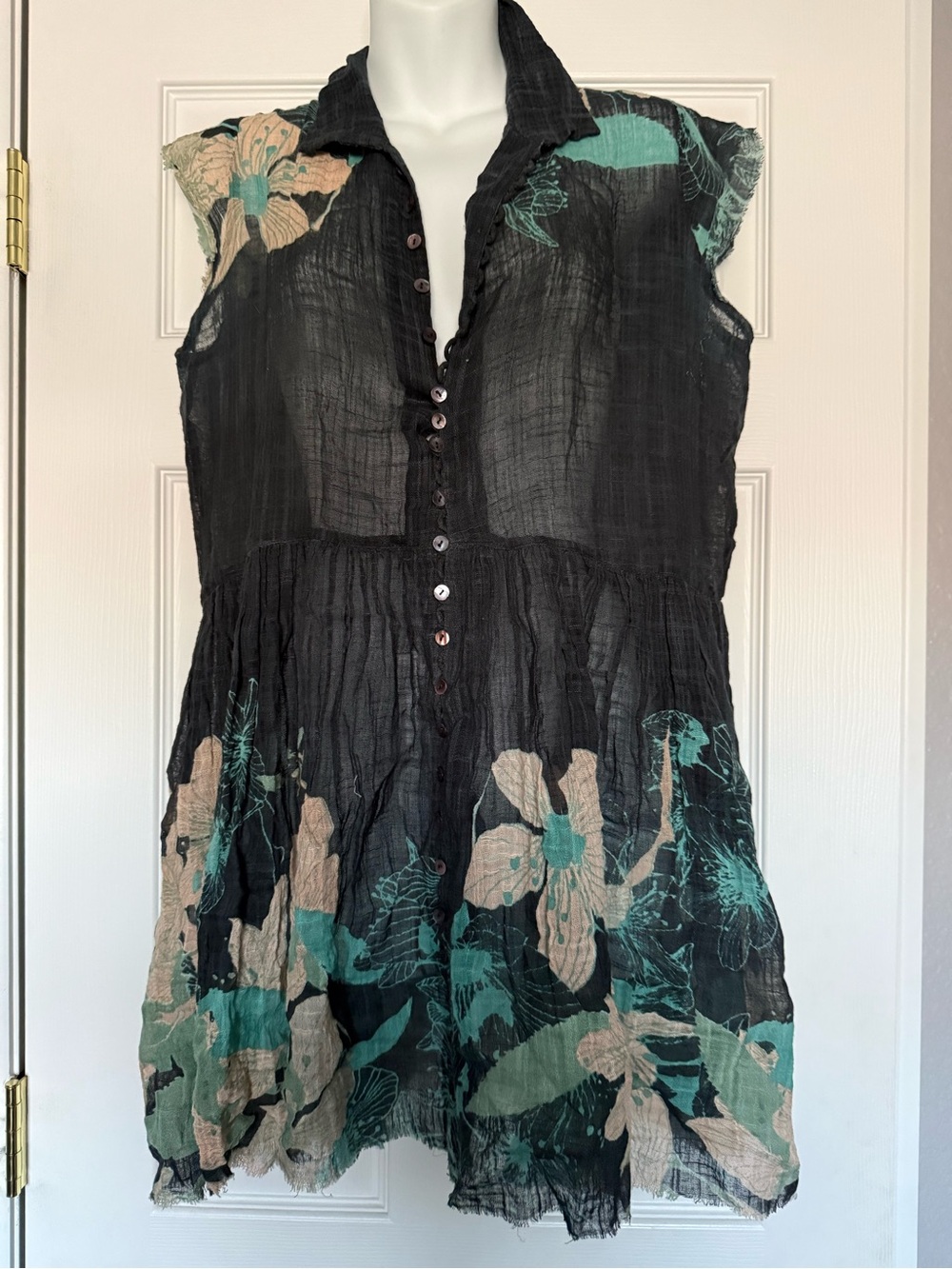 Free People FP One Floral Gauze Raw Edge Tunic Size Large